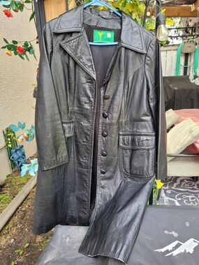 Vintage Black Leather Trench Coat by Y